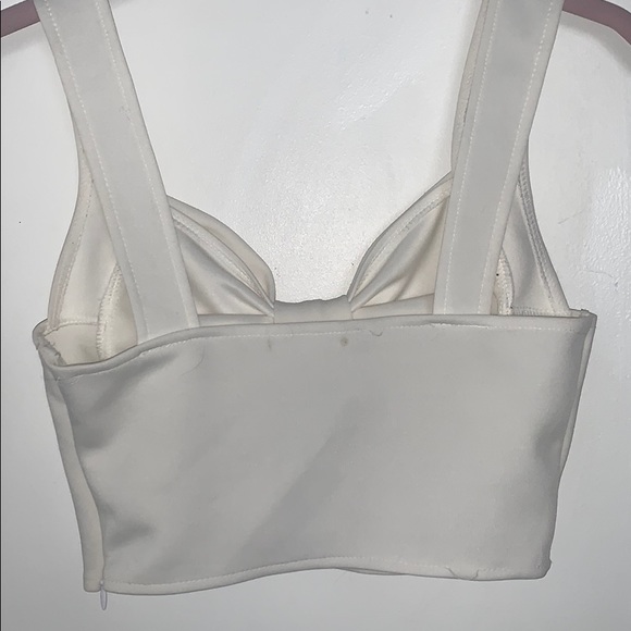 White/Cream Bow Front Crop Top with Front Cutout - Picture 3 of 6